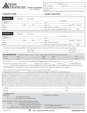 Residency Application State of Maryland Specials