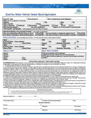 SureTec Motor Vehicle Dealer Bond Application