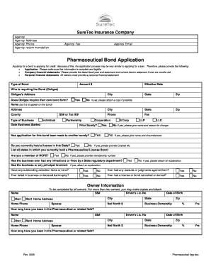 Pharmaceutical Bond Application