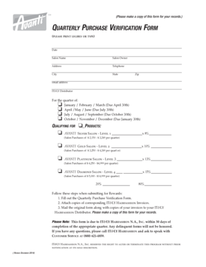 Quarterly Purchase Verification Form