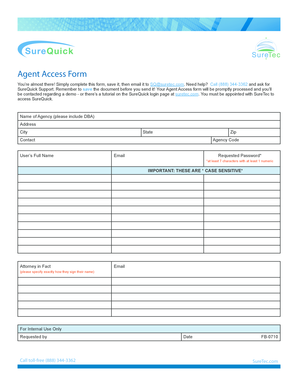 User's manual example - Agent Access Form - SureTec