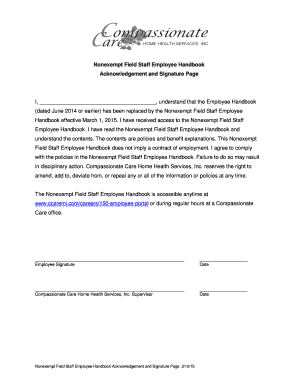 Nonexempt Field Staff Employee Handbook Acknowledgement