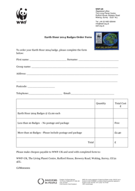 Earth Hour 2014 Badges Order Form