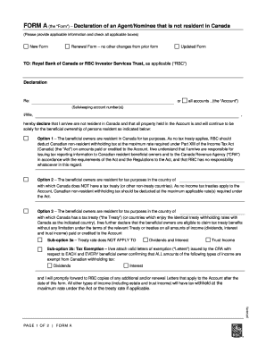 Form A – Declaration of Non-Resident Agent/Nominee