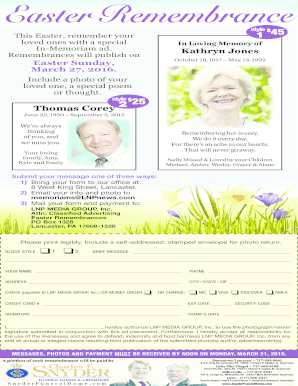 Easter Remembrance In-Memoriam Ad
