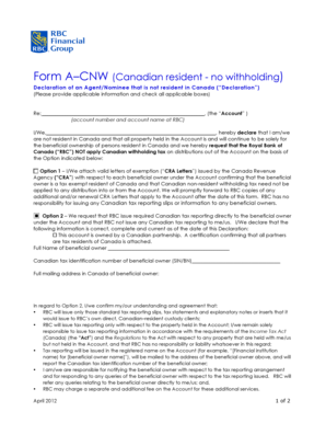 Canadian Non-Resident Withholding Tax Declaration