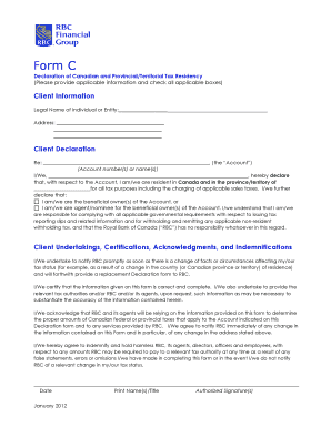 Canadian and Provincial Tax Residency Declaration Form