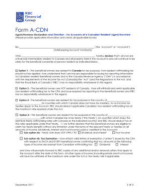 Agent Nominee Declaration and Direction Form