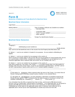 Canadian Withholding Tax Declaration Form B