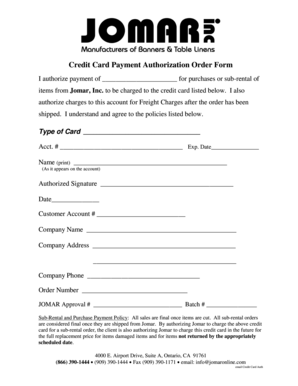 Credit Card Payment Authorization Form