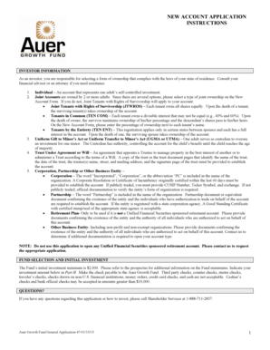 Auer Growth Fund New Account Application