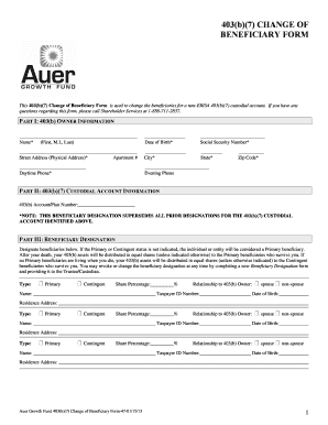 403(b)(7) Change of Beneficiary Form
