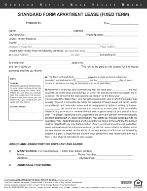 Greater Boston Standard Apartment Lease