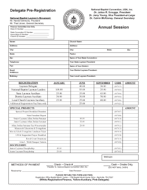 National Baptist Convention Delegate Pre-Registration Form