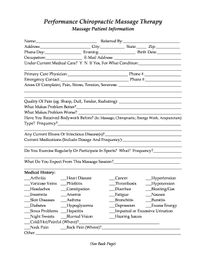 Massage Therapy Patient Information Form