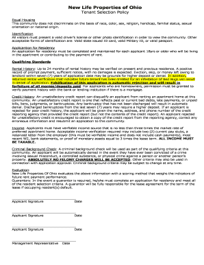 New Life Properties of Ohio Tenant Selection Policy