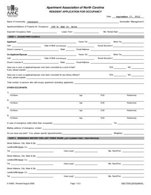 Resident Application for Occupancy