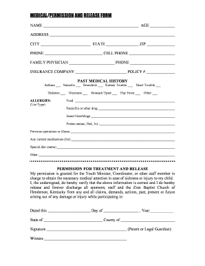 Medical Permission and Release Form