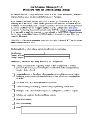 South Central Wisconsin MLS Limited Service Listing Disclosure Form