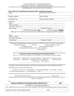 Louisiana Health Information Release Authorization
