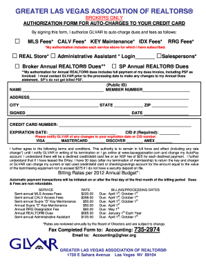 GLVAR Credit Card Authorization Form
