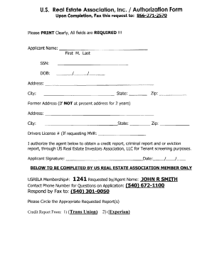 US Real Estate Association Tenant Screening Authorization Form