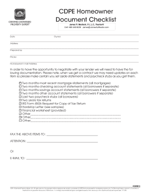 CDPE Homeowner Document Checklist