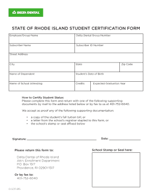 Rhode Island Student Certification Form