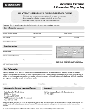 Delta Dental Auto Payment Authorization Form