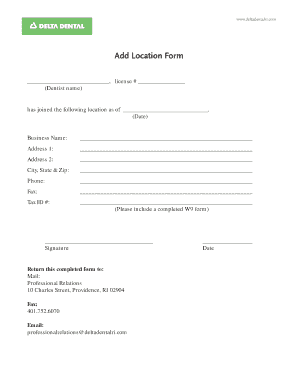 Delta Dental Add Location Form