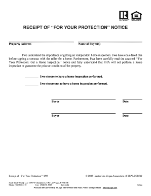 FHA Home Inspection Notice and Receipt