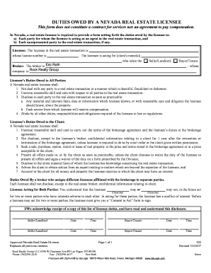 Nevada Real Estate Licensee Duties Form