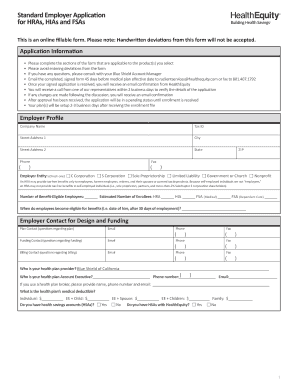 Standard Employer Application for HRAs, HIAs, and FSAs