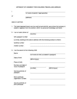 Affidavit of Consent for Children Travelling Abroad