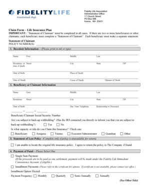 Fidelity Life Insurance Claim Form