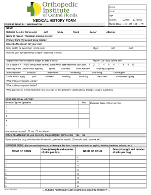 Medical History Review of Systems Form