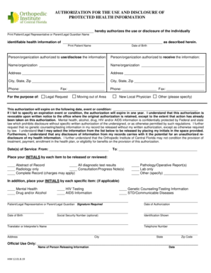 Authorization for Use and Disclosure of Protected Health Information