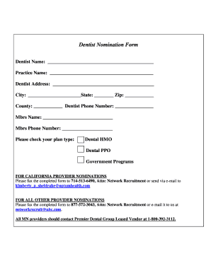 Dentist Nomination Form