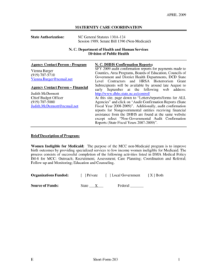 North Carolina Maternity Care Coordination Form