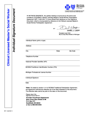 Clinical Licensed Master's Social Worker Participation Agreement
