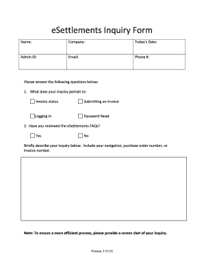 eSettlements Inquiry Form