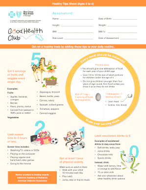 Healthy Tips Sheet for Ages 2 to 4