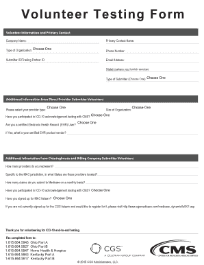 Volunteer Testing Form for ICD-10