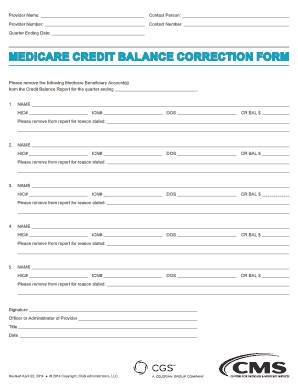 Medicare Credit Balance Correction Form