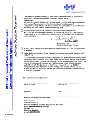 BCBSM Licensed Professional Counselor Participation Agreement