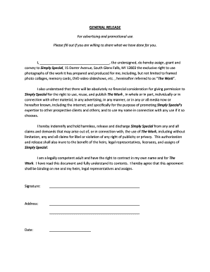 General Release for Advertising and Promotional Use