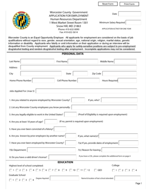 Worcester County Employment Application