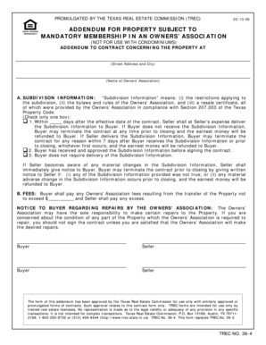 Texas Equal Housing Addendum for Property with Owners' Association
