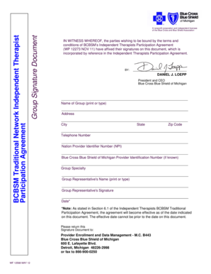 BCBSM Independent Therapists Participation Agreement