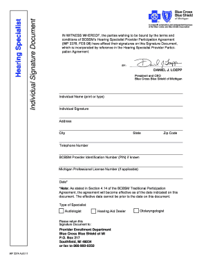 Hearing Specialist Provider Participation Agreement